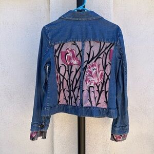 Cherokee Blue Jean Jacket with Pink Floral Embroidery